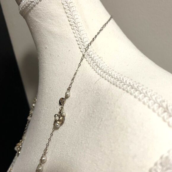 Loft Faux Pearl Gold Tone Chain Charm Long Necklace - Picture 5 of 8